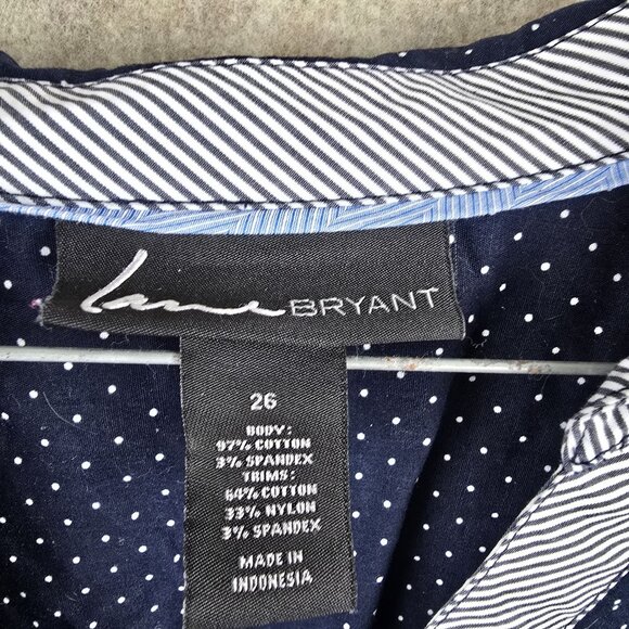 Lane Bryant Womens Button Down Navy Polka Dot Shirt Size 26 Cotton Blend - Picture 4 of 7